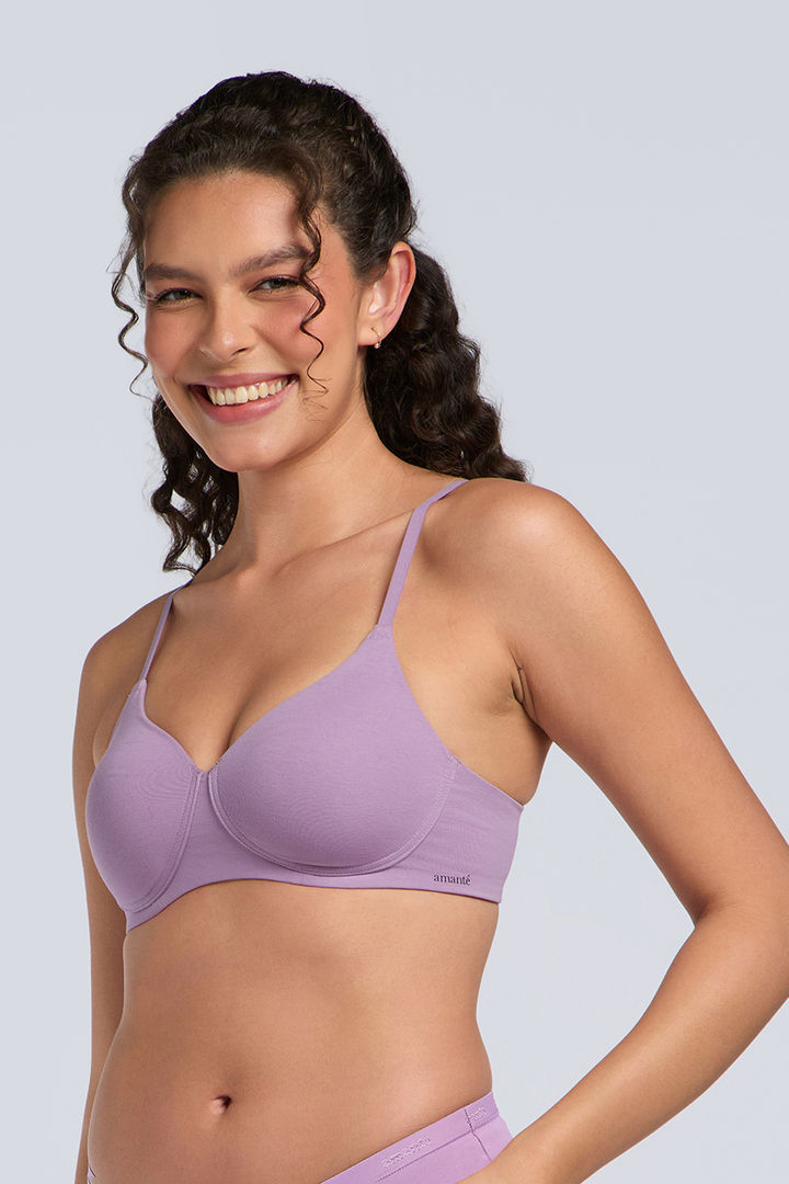 Amante Padded Non Wired Perforated T-Shirt Bra - Regal Orchid — image 2